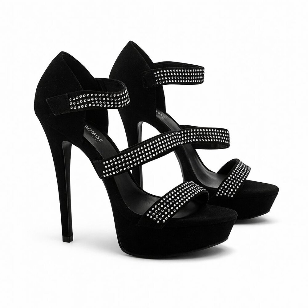 Promise black platform rhinestone stiletto sandals Size: 8